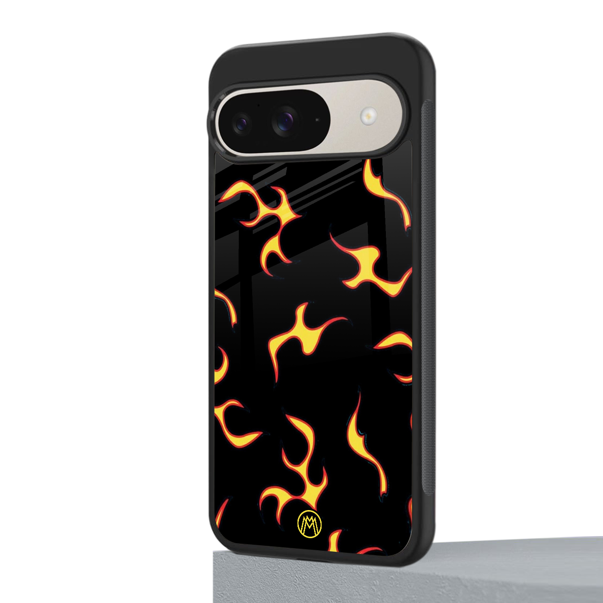 lil flames on black back phone cover | glass case for google pixel 9