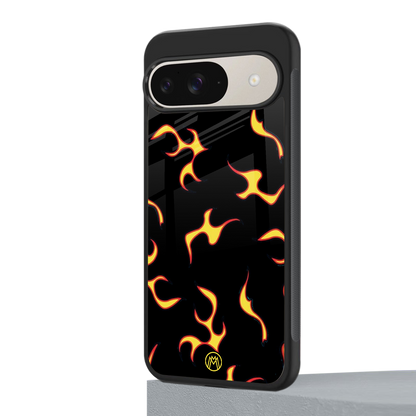 lil flames on black back phone cover | glass case for google pixel 9