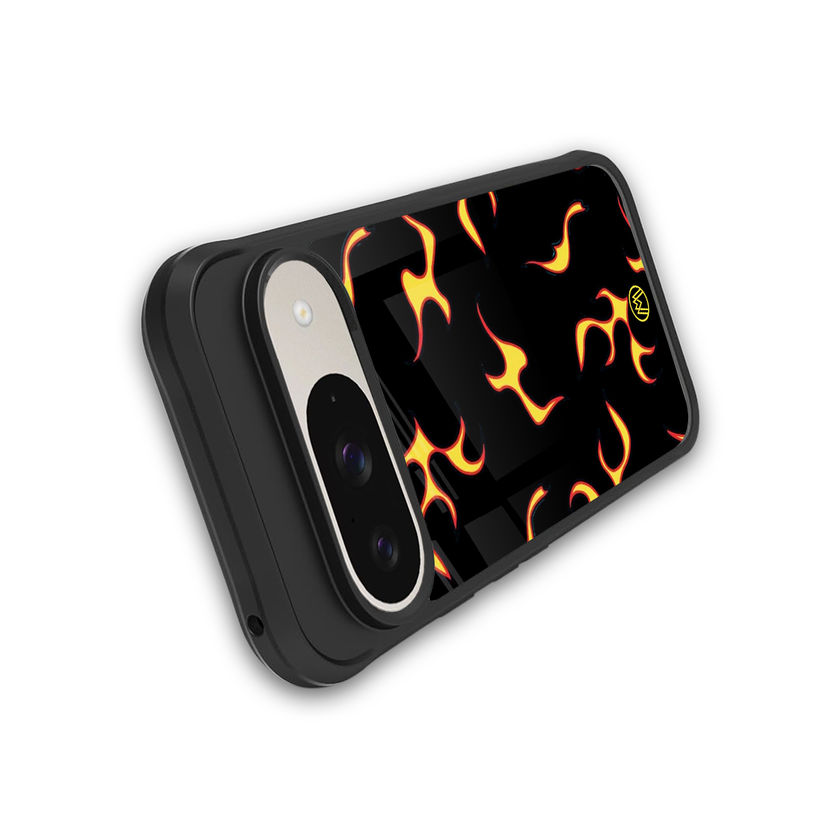 lil flames on black back phone cover | glass case for google pixel 9