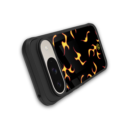 lil flames on black back phone cover | glass case for google pixel 9