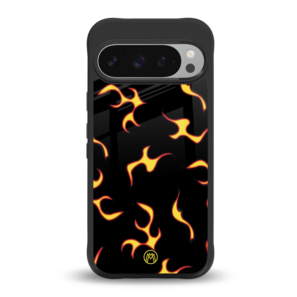 lil flames on black back phone cover | glass case for google pixel 9 pro