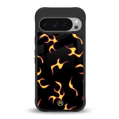 lil flames on black back phone cover | glass case for google pixel 9 pro