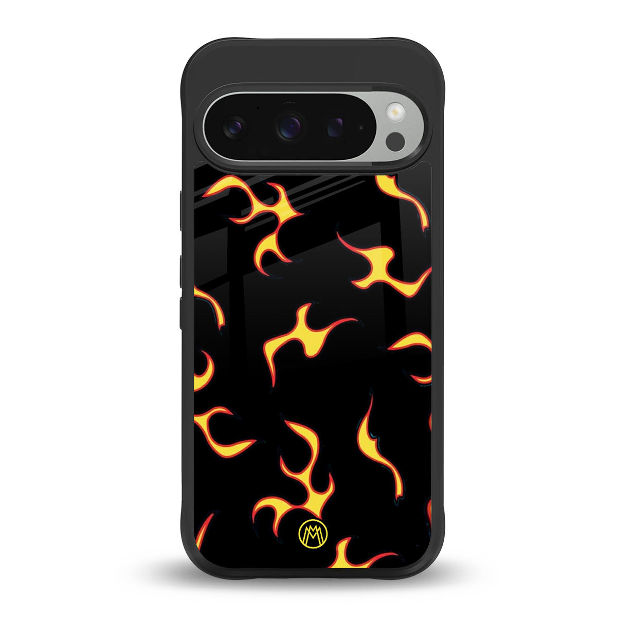 lil flames on black back phone cover | glass case for google pixel 9 pro xl