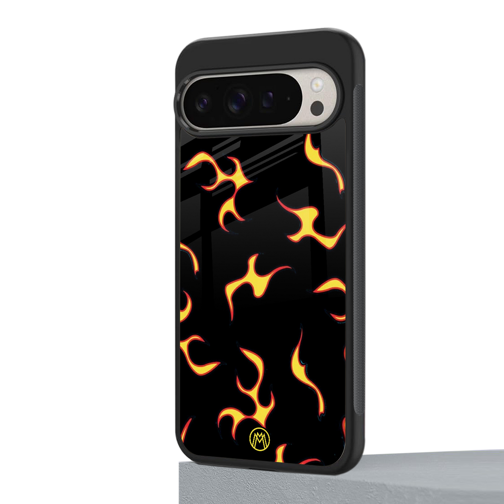 lil flames on black back phone cover | glass case for google pixel 9 pro