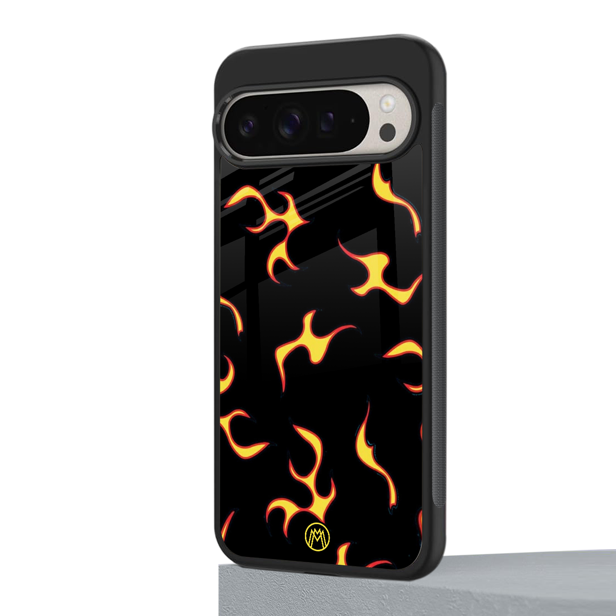lil flames on black back phone cover | glass case for google pixel 9 pro xl