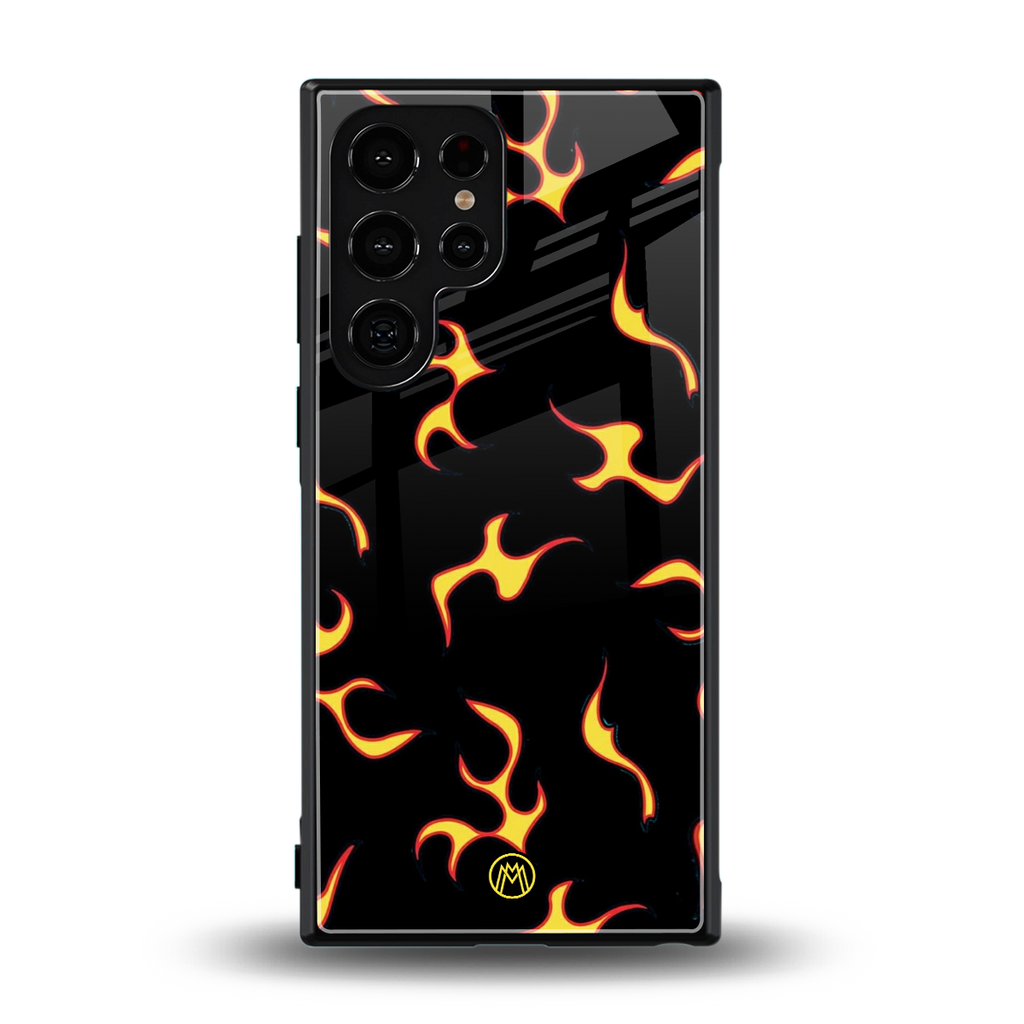 lil flames on black back phone cover | glass case for samsung galaxy s23 ultra