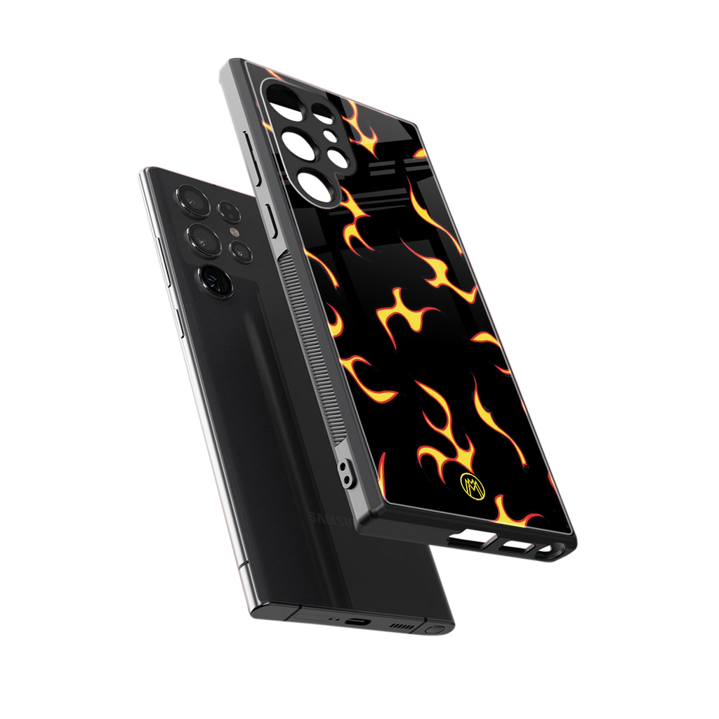lil flames on black back phone cover | glass case for samsung galaxy s23 ultra