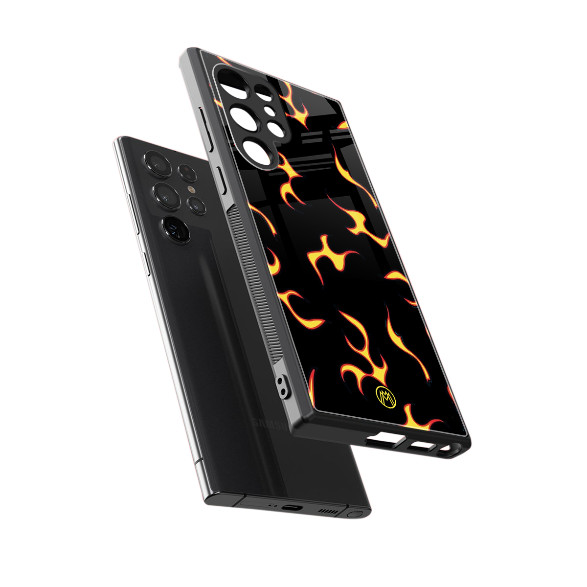 lil flames on black back phone cover | glass case for samsung galaxy s23 ultra