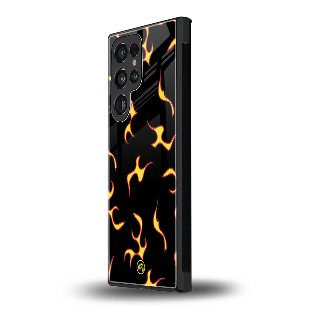 lil flames on black back phone cover | glass case for samsung galaxy s23 ultra