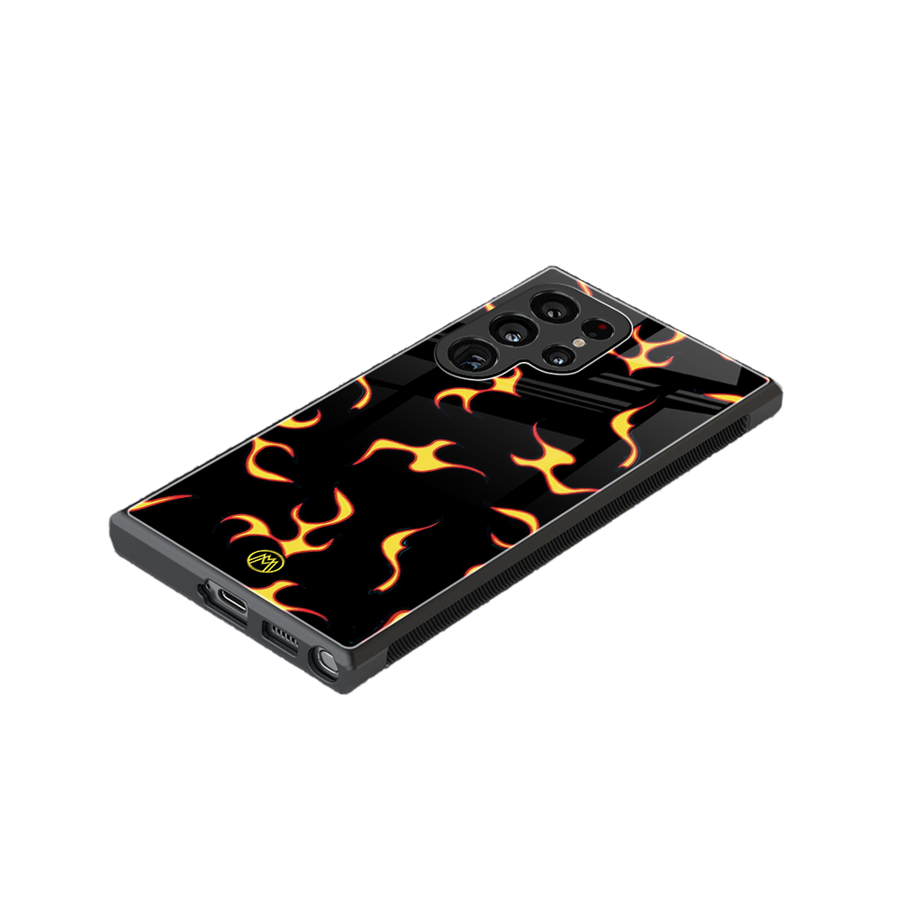 lil flames on black back phone cover | glass case for samsung galaxy s23 ultra