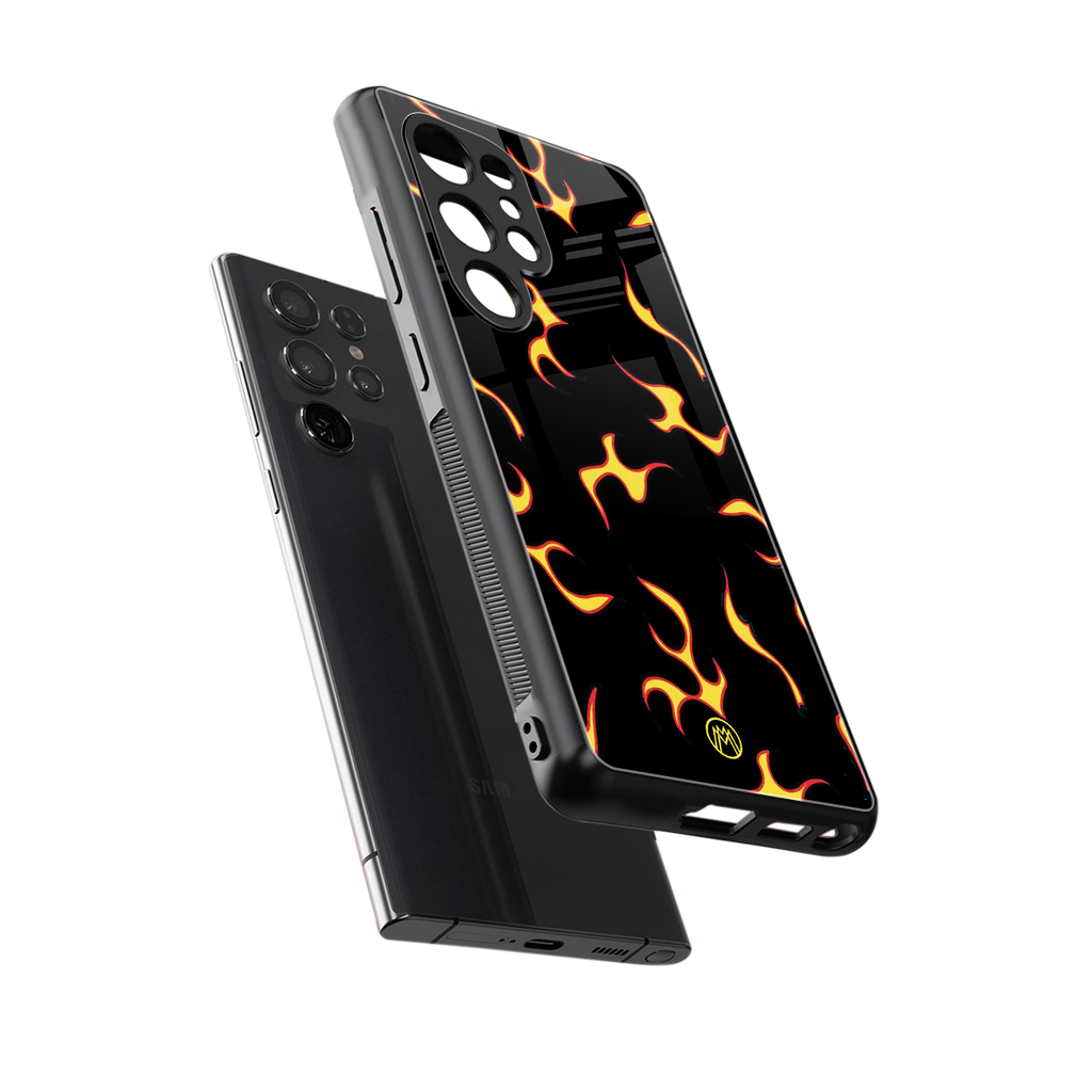 lil flames on black back phone cover | glass case for samsung galaxy s25 ultra