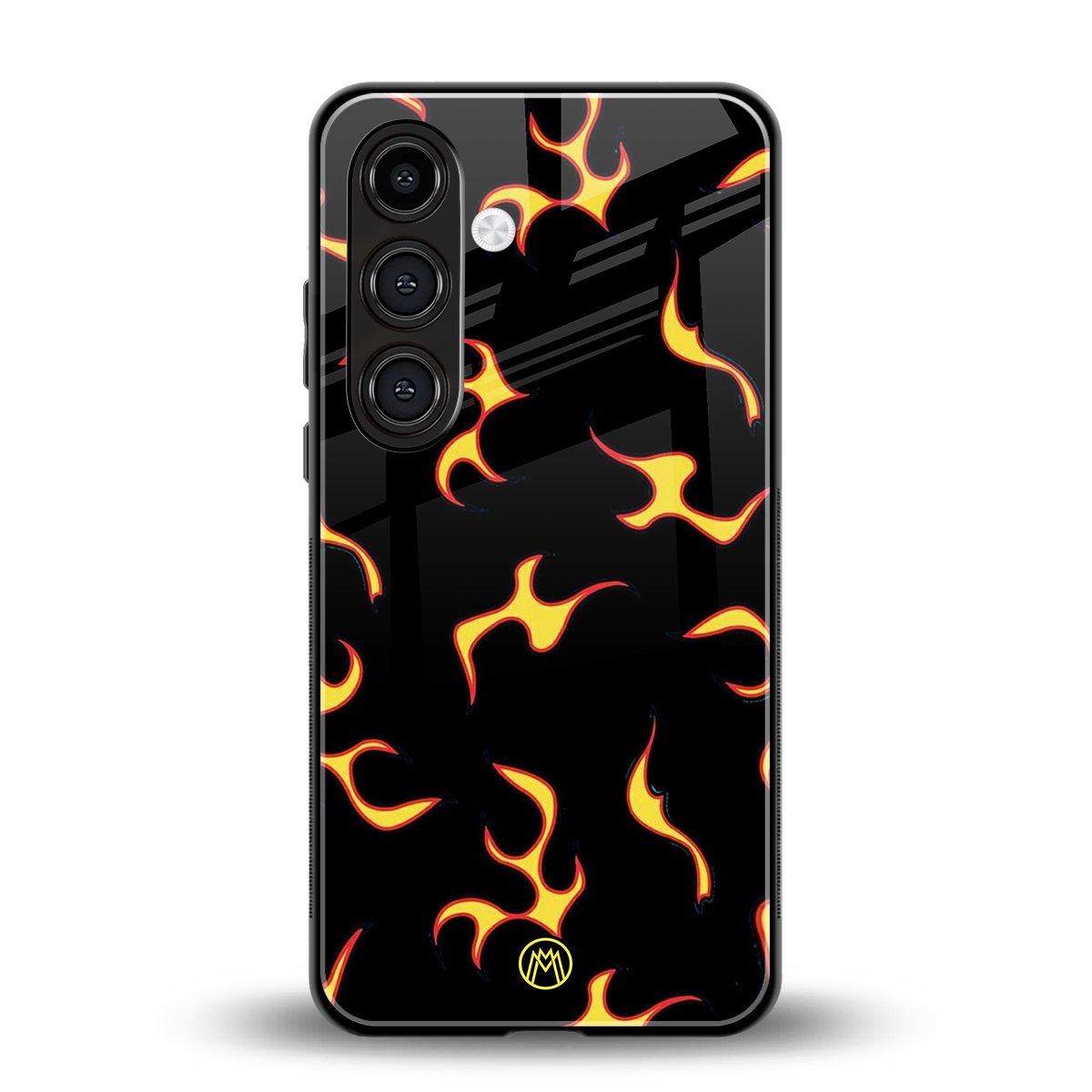lil flames on black back phone cover | glass case for samsung galaxy s24