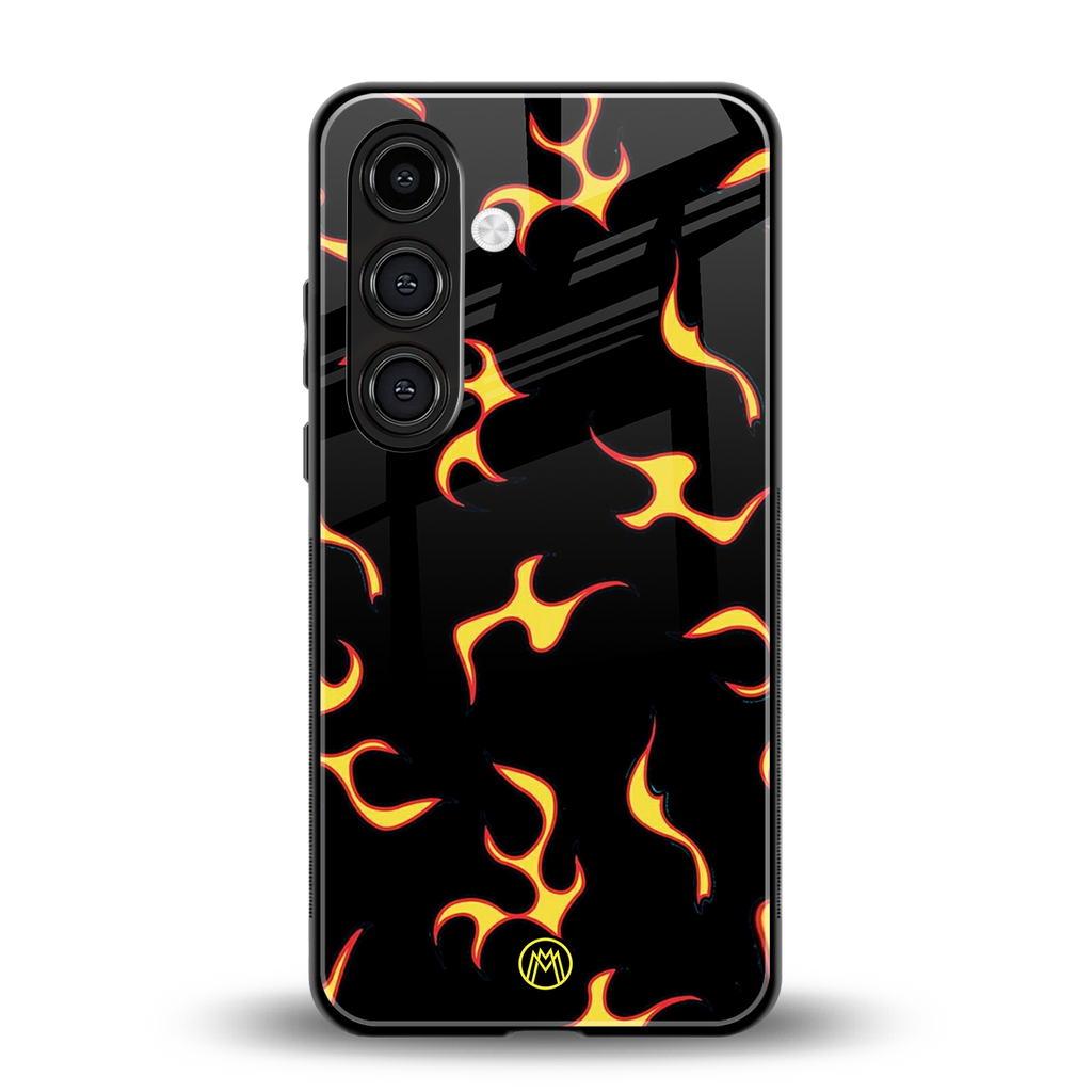 lil flames on black back phone cover | glass case for samsung galaxy s23 plus