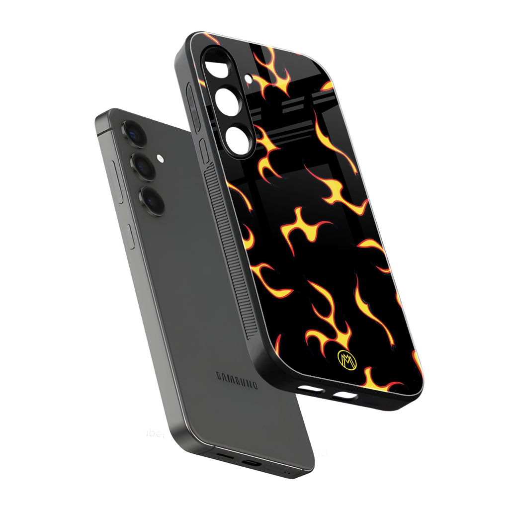 lil flames on black back phone cover | glass case for samsung galaxy s23 plus