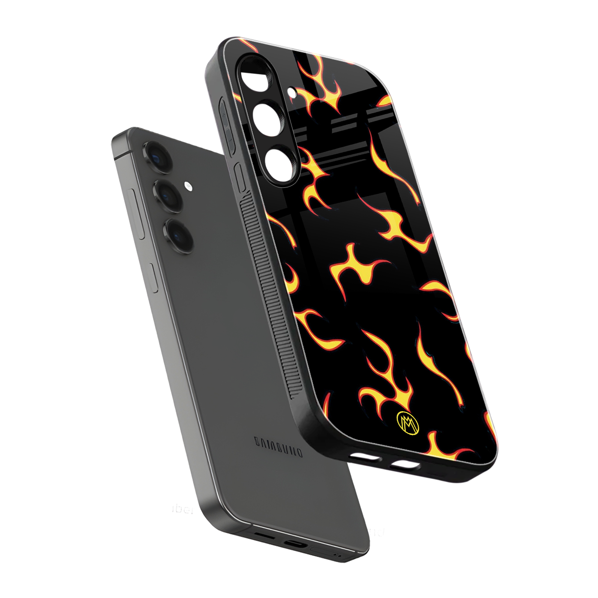 lil flames on black back phone cover | glass case for samsung galaxy s24 fe