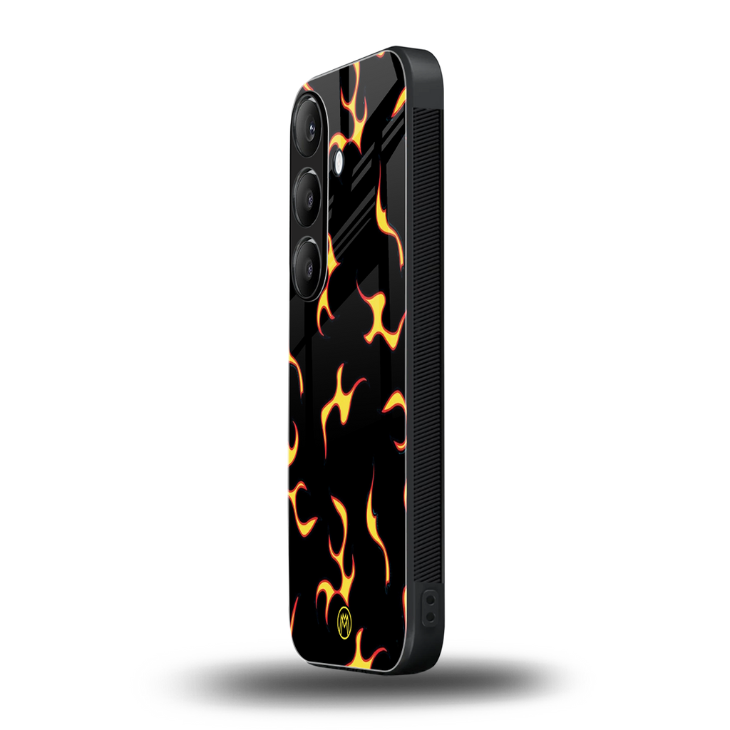 lil flames on black back phone cover | glass case for samsung galaxy s23 plus