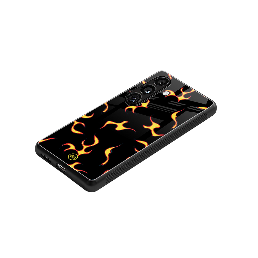 lil flames on black back phone cover | glass case for samsung galaxy s23 plus