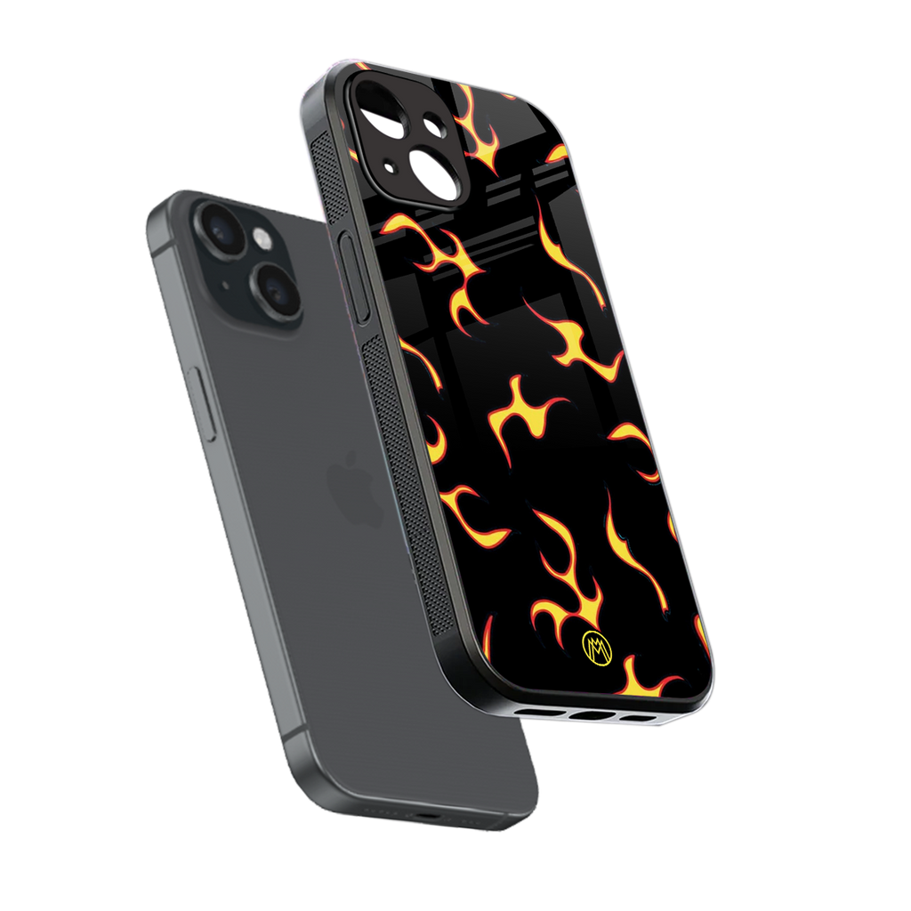lil flames on black back phone cover | glass case for iphone 15