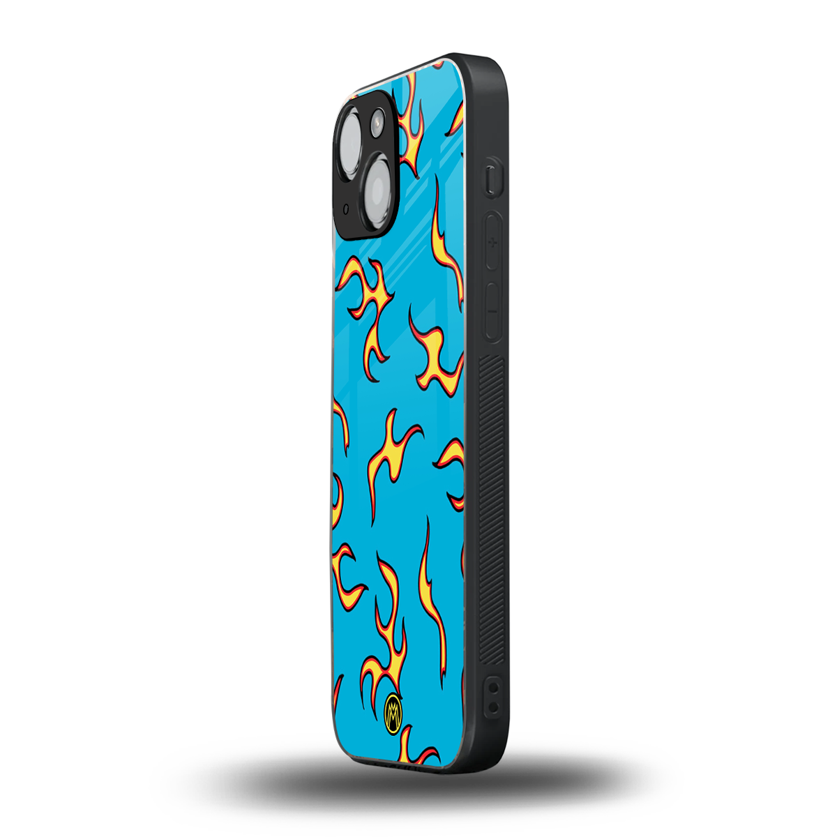 lil flames on blue back phone cover | glass case for iphone 13 mini