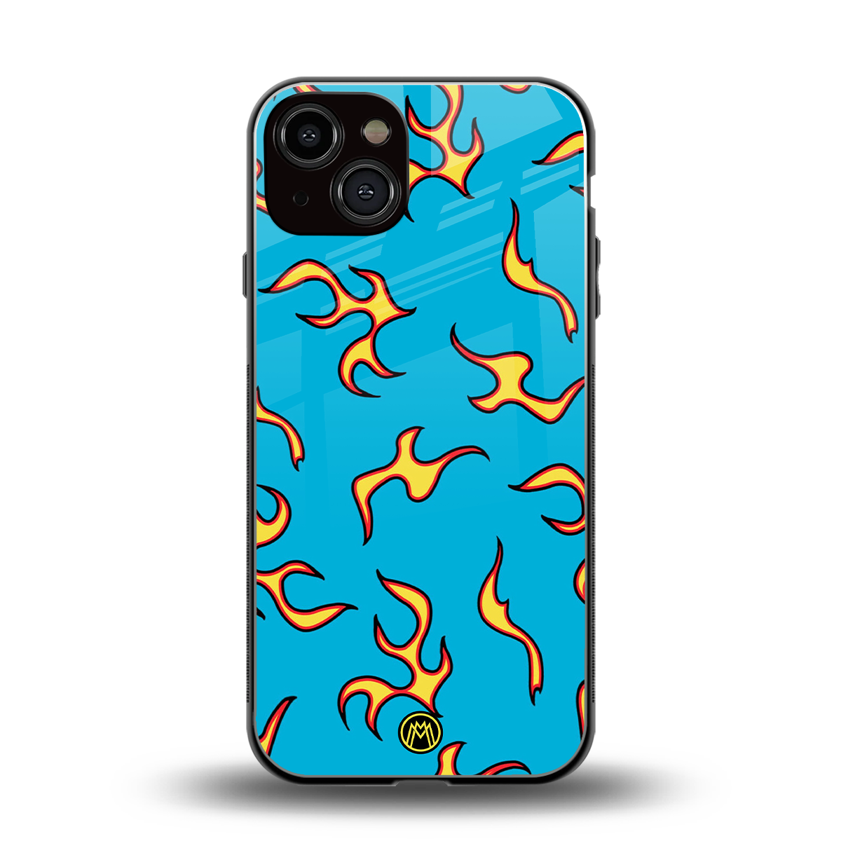lil flames on blue back phone cover | glass case for iphone 13