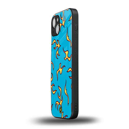 lil flames on blue back phone cover | glass case for iphone 14