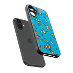 lil flames on blue back phone cover | glass case for iphone 16 plus