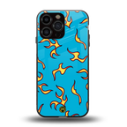 lil flames on blue back phone cover | glass case for iphone 16 pro max