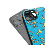 lil flames on blue back phone cover | glass case for iphone 15 pro