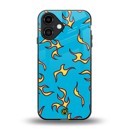 lil flames on blue back phone cover | glass case for iphone 16
