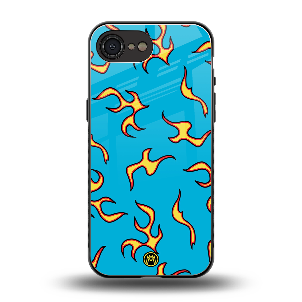 lil flames on blue back phone cover | glass case for iphone 16e