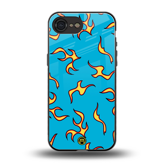 lil flames on blue back phone cover | glass case for iphone 16e