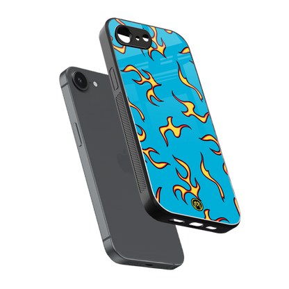 lil flames on blue back phone cover | glass case for iphone 16e
