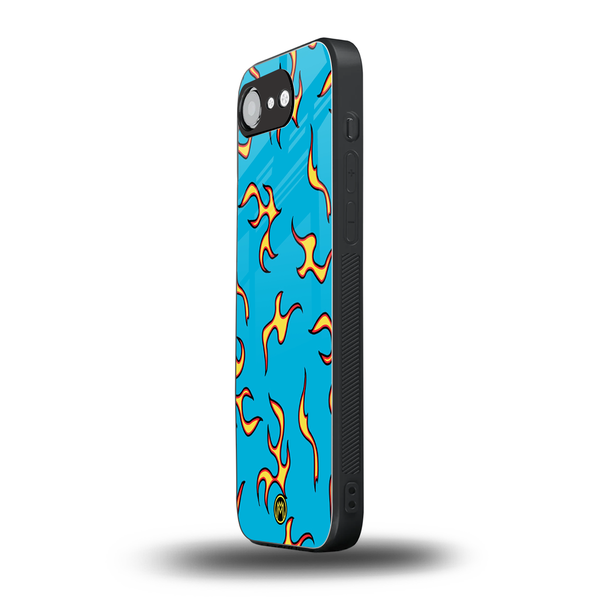lil flames on blue back phone cover | glass case for iphone 16e