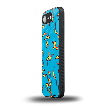 lil flames on blue back phone cover | glass case for iphone 16e