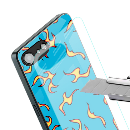 lil flames on blue back phone cover | glass case for iphone 16e