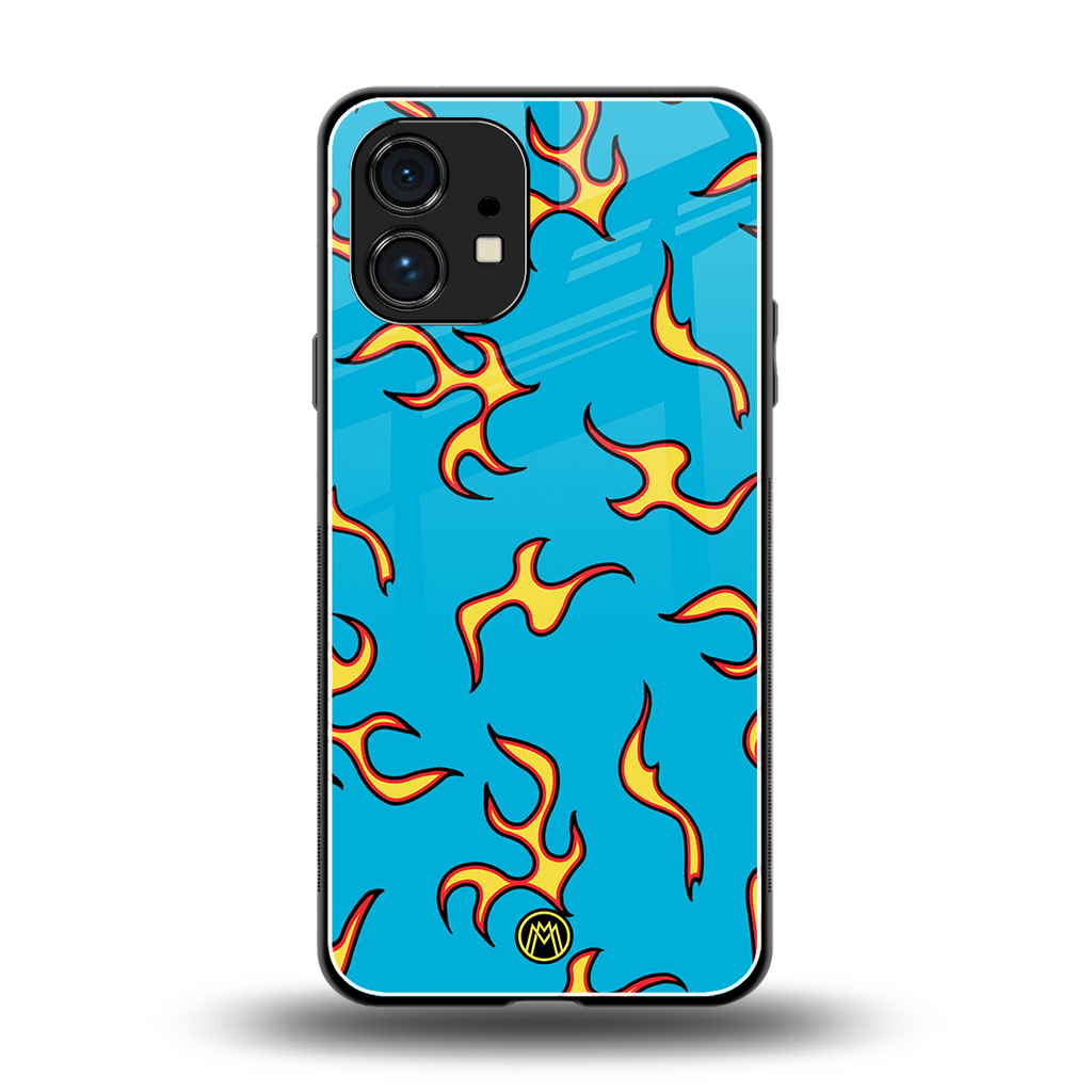 lil flames on blue back phone cover | glass case for nothing phone 1