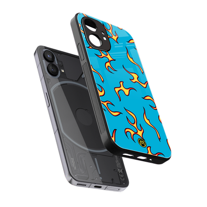 lil flames on blue back phone cover | glass case for nothing phone 1