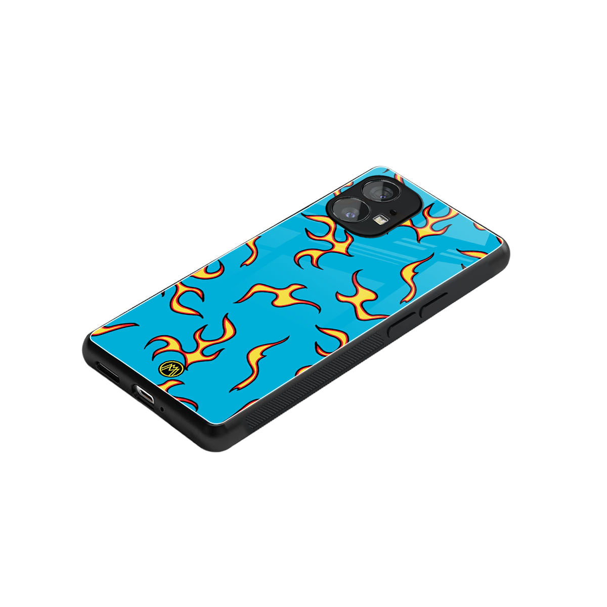 lil flames on blue back phone cover | glass case for nothing phone 1