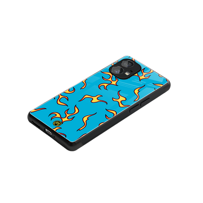lil flames on blue back phone cover | glass case for nothing phone 1