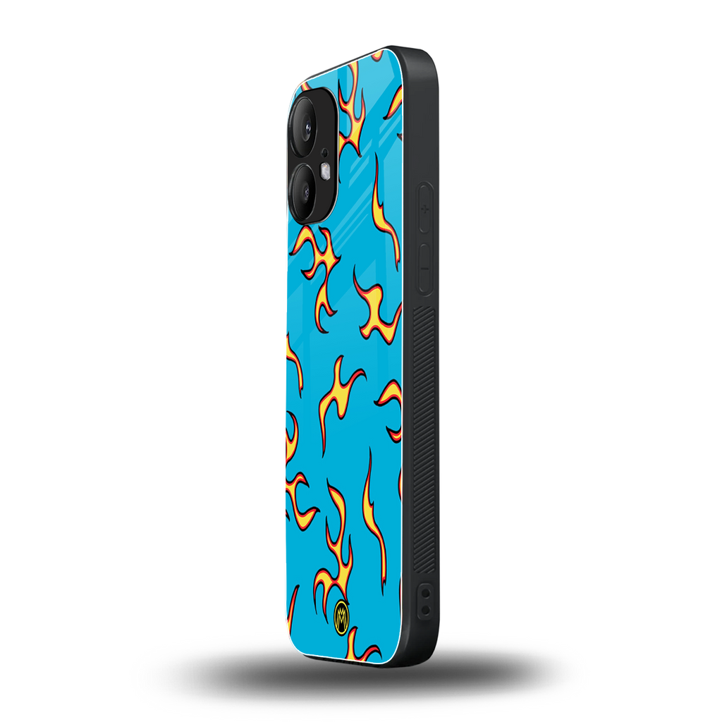 lil flames on blue back phone cover | glass case for nothing phone 2
