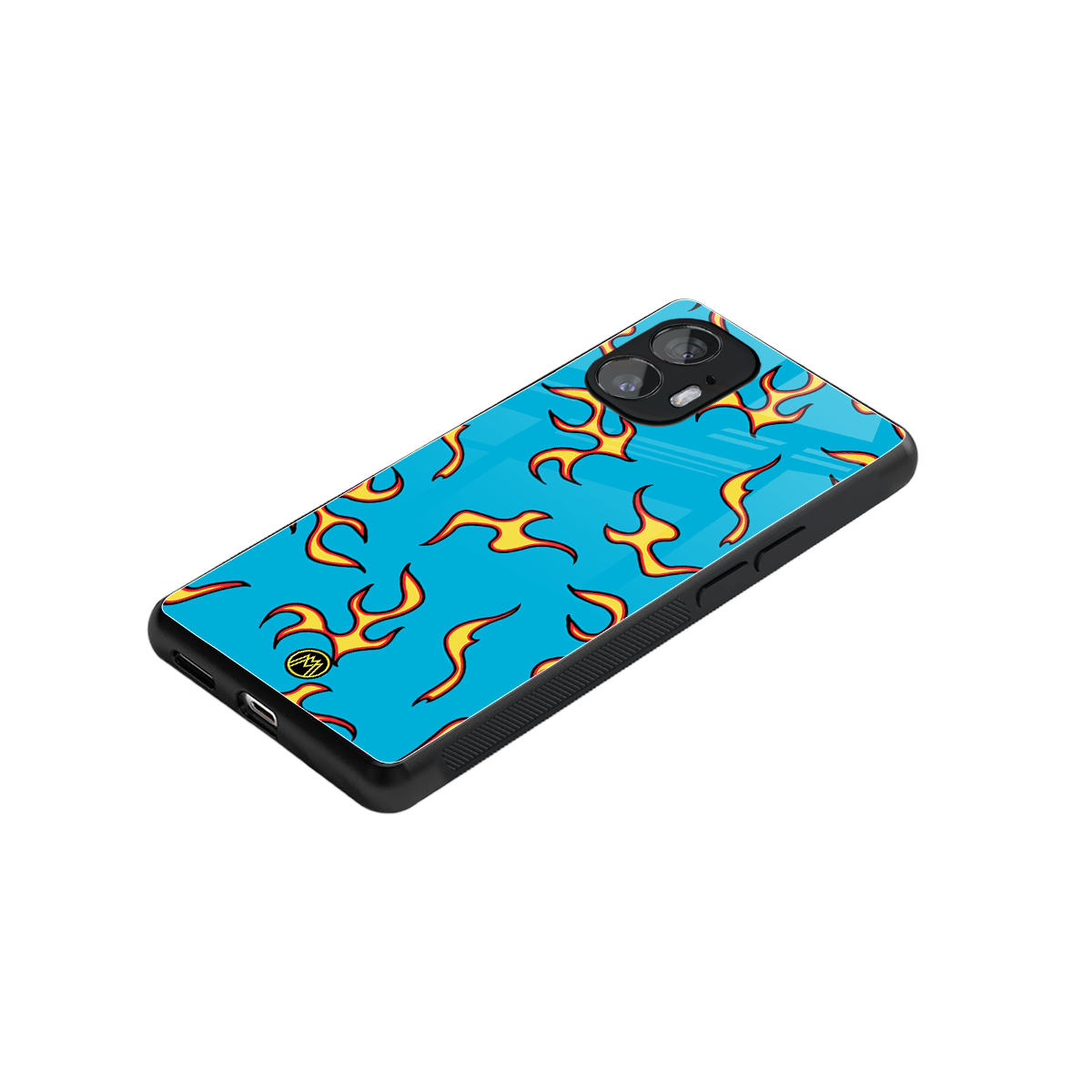 lil flames on blue back phone cover | glass case for nothing phone 2