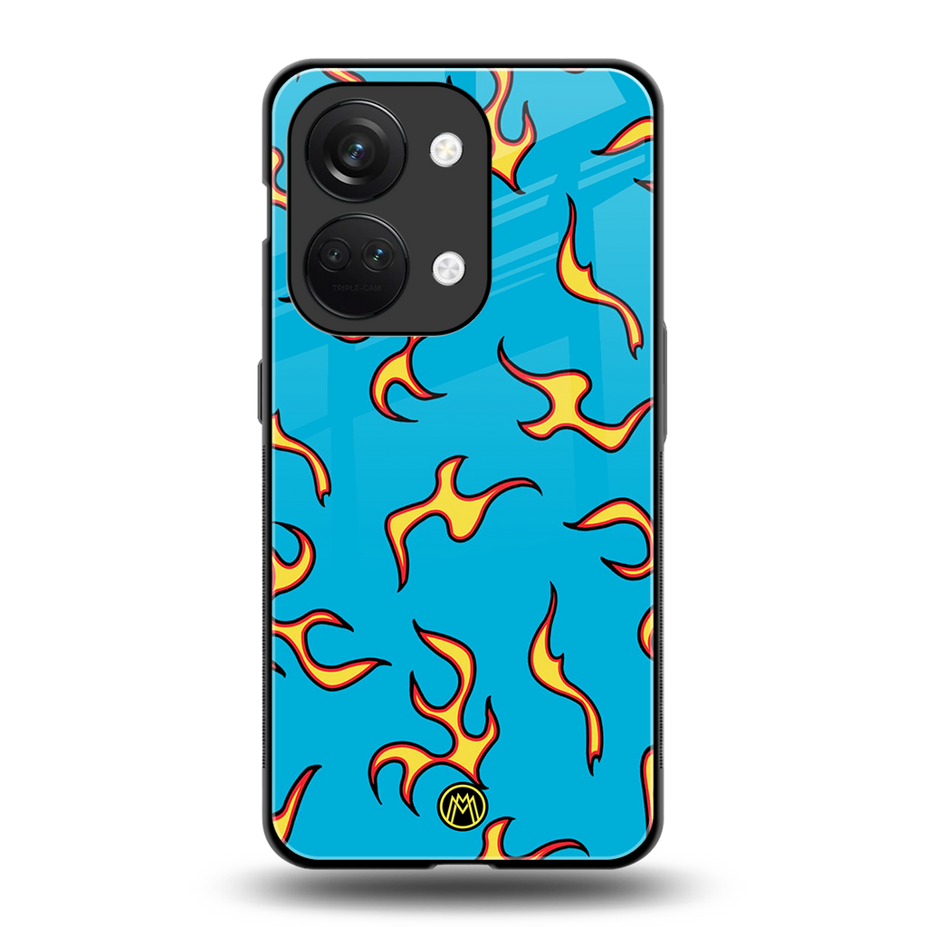 lil flames on blue back phone cover | glass case for oneplus nord 3