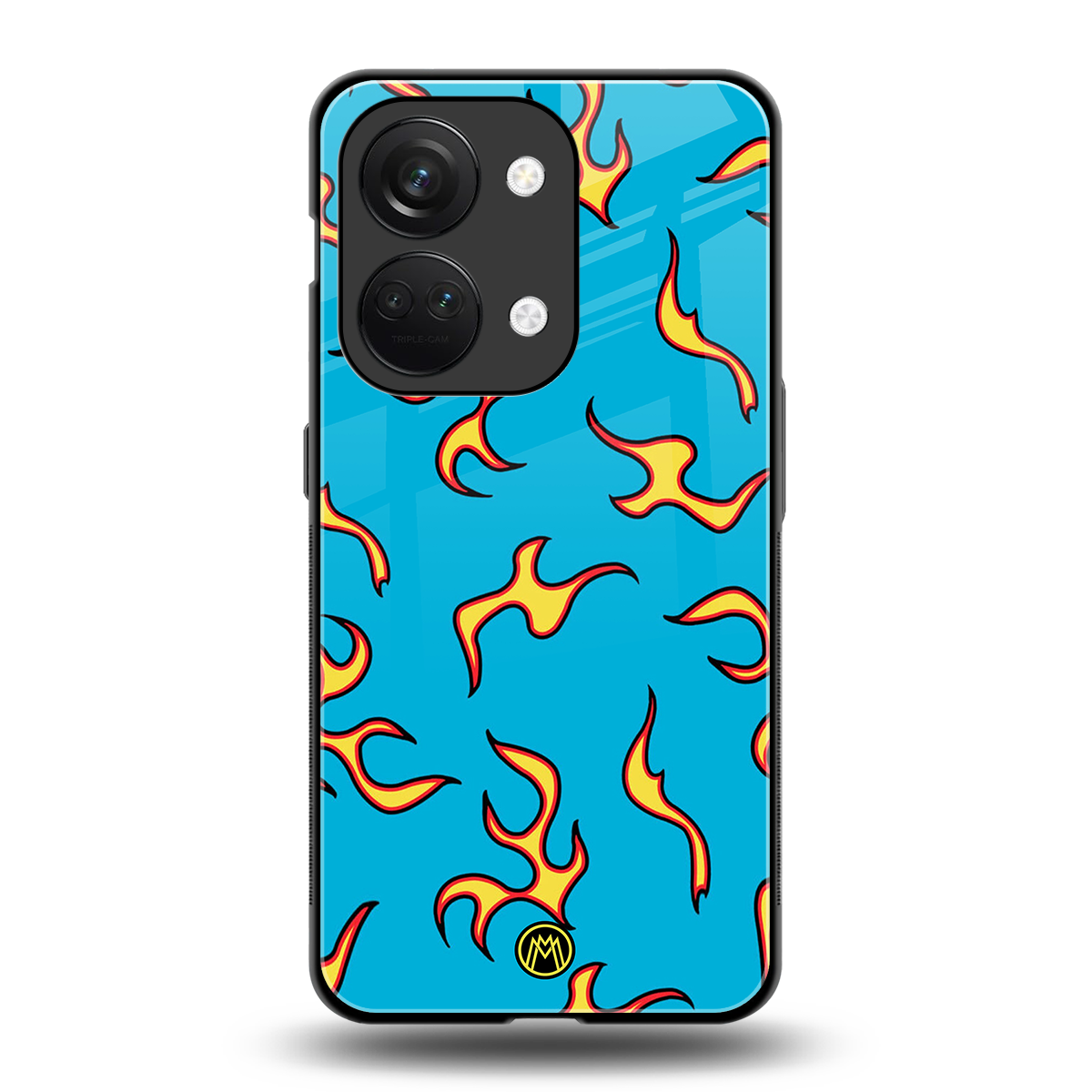 lil flames on blue back phone cover | glass case for oneplus nord 3