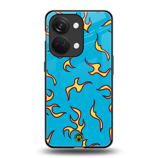 lil flames on blue back phone cover | glass case for oneplus nord 3