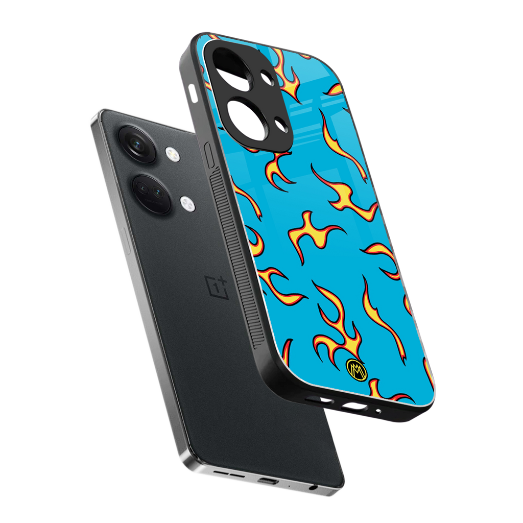 lil flames on blue back phone cover | glass case for oneplus nord 3