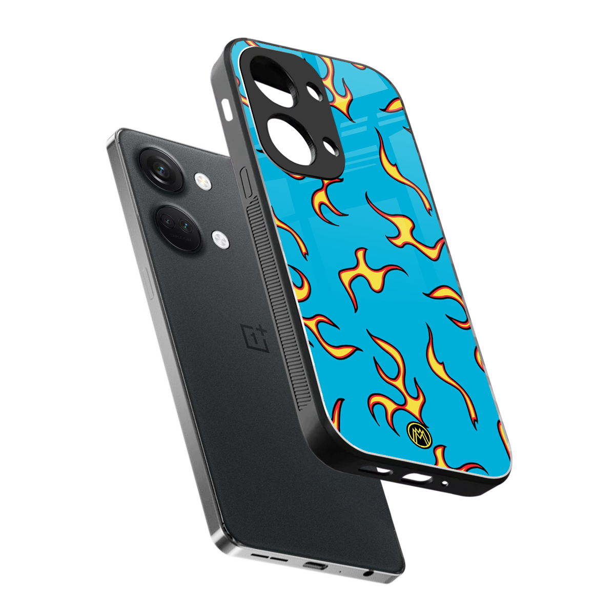 lil flames on blue back phone cover | glass case for oneplus nord 3