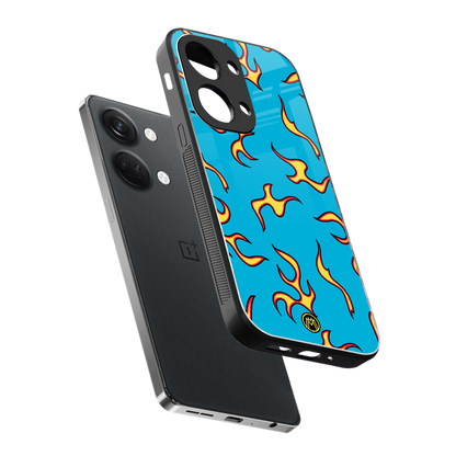 lil flames on blue back phone cover | glass case for oneplus nord 3