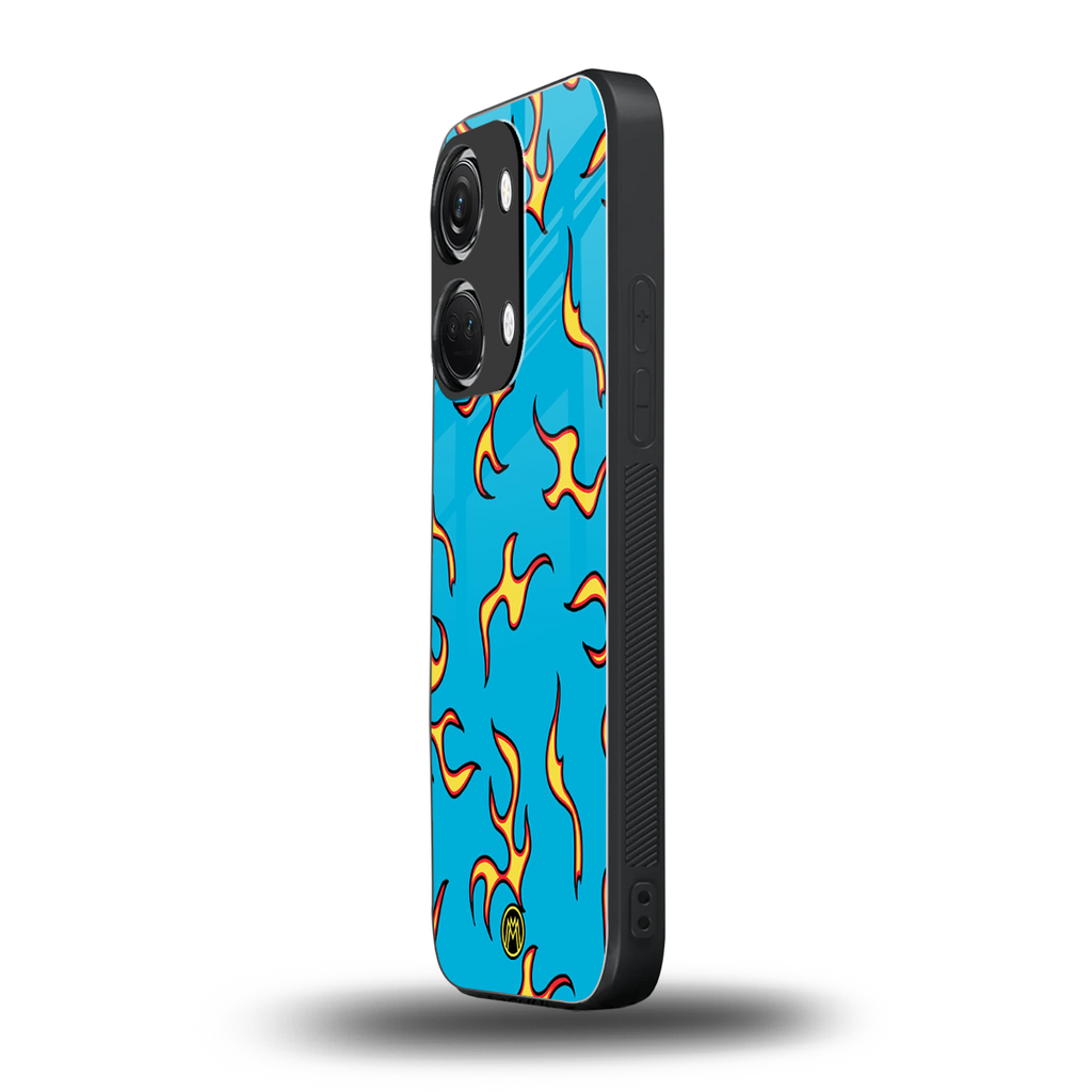 lil flames on blue back phone cover | glass case for oneplus nord 3