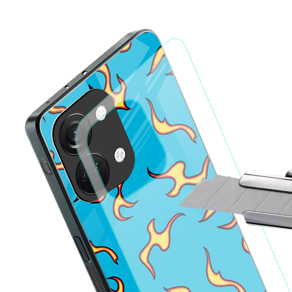 lil flames on blue back phone cover | glass case for oneplus nord 3