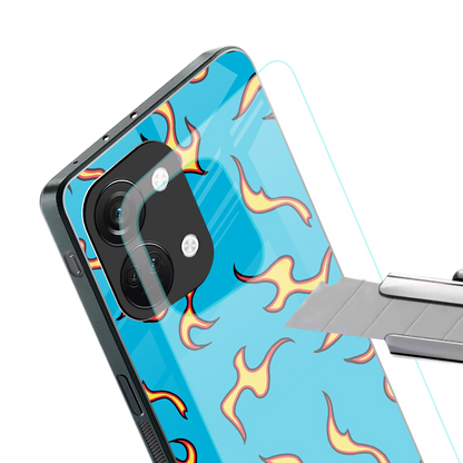 lil flames on blue back phone cover | glass case for oneplus nord 3